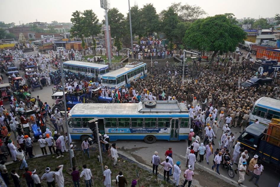 Farmers participate in a protest against farm laws in Haryana, India on September 7, 2021. 