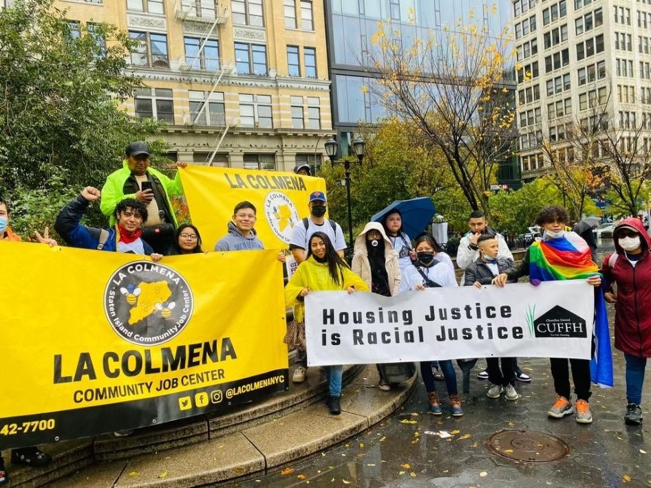 Community members from local organizations La Colmena and CUFFH participate in the 11 mile march for immigration reform, on Friday, November 12, 2021 in New York City. 