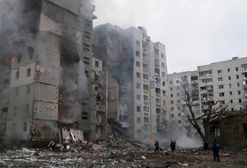 A residential building in Chernihiv, Ukraine damaged by Russian aerial attack on March 3, 2022.