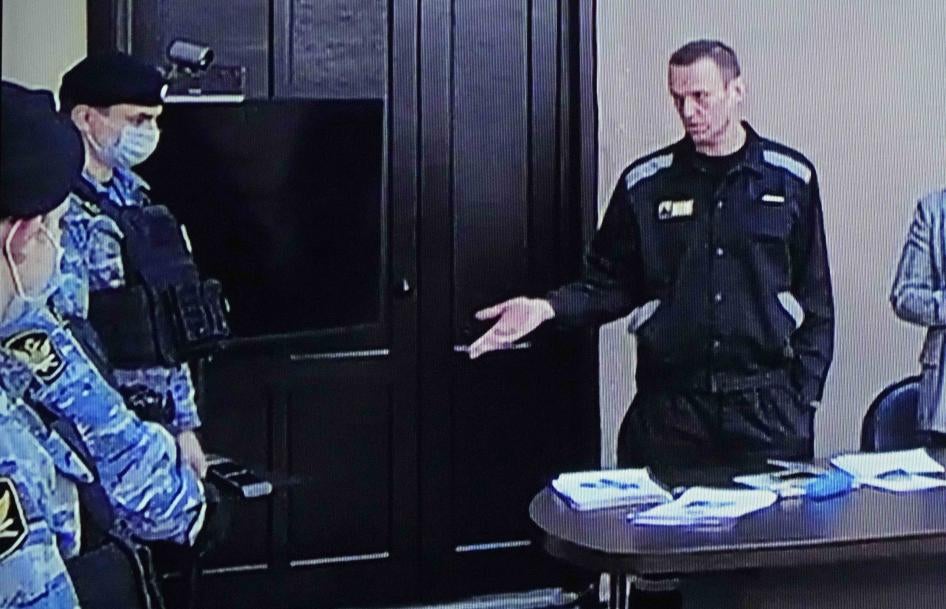 Alexei Navalny, a jailed opposition leader, during a court session in Pokrov, Vladimir region, Russia, March 22, 2022.