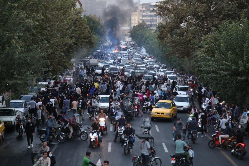 Iranian demonstrators in the streets of the capital, Tehran.