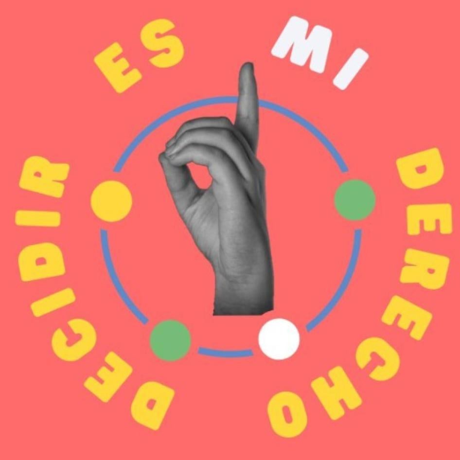Logo de la coalición Decidir es Mi Derecho que muestra una mano pidiendo la palabra.