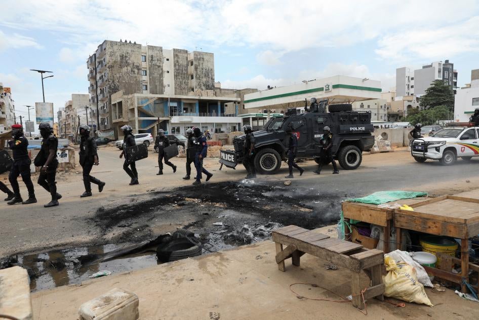 Gendarmes are deployed to calm protests after opposition leader Ousmane Sonko has been detained, in Dakar, Senegal, July 31, 2023. 