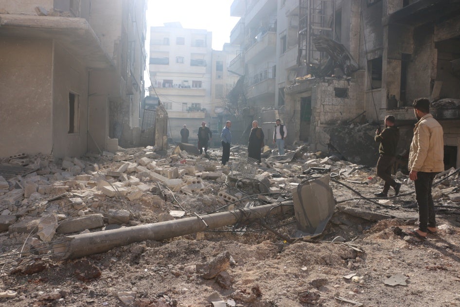 Residential areas are damaged following an airstrike by Syrian Arab Armed Forces on the city center of Idlib, northwestern Syria, December 1, 2024.