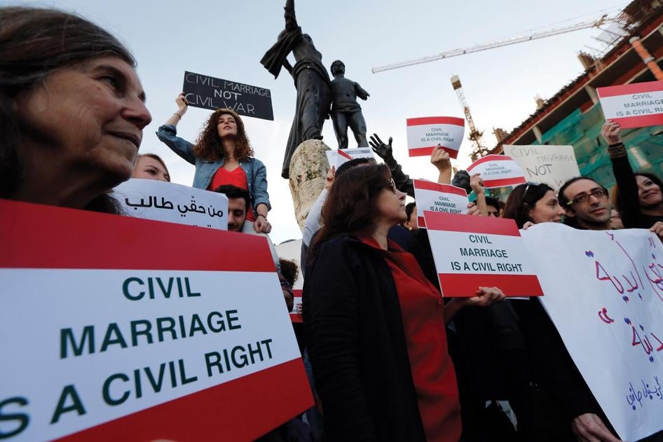Manifestation en faveur de la légalisation du mariage civil au Liban, en 2013.