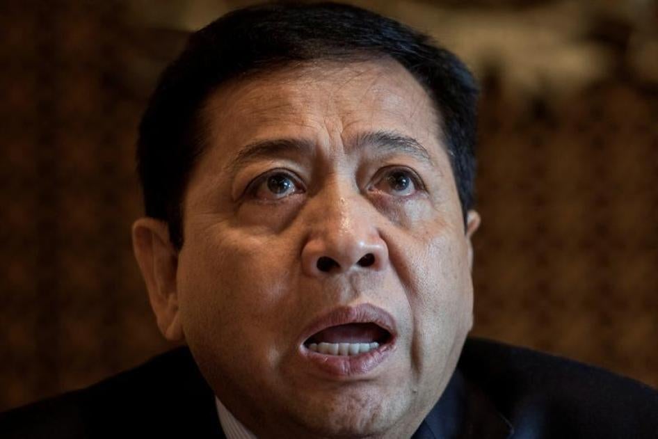 The speaker of Indonesia's parliament Setya Novanto talks to reporters in Jakarta, Indonesia, July 18, 2017.