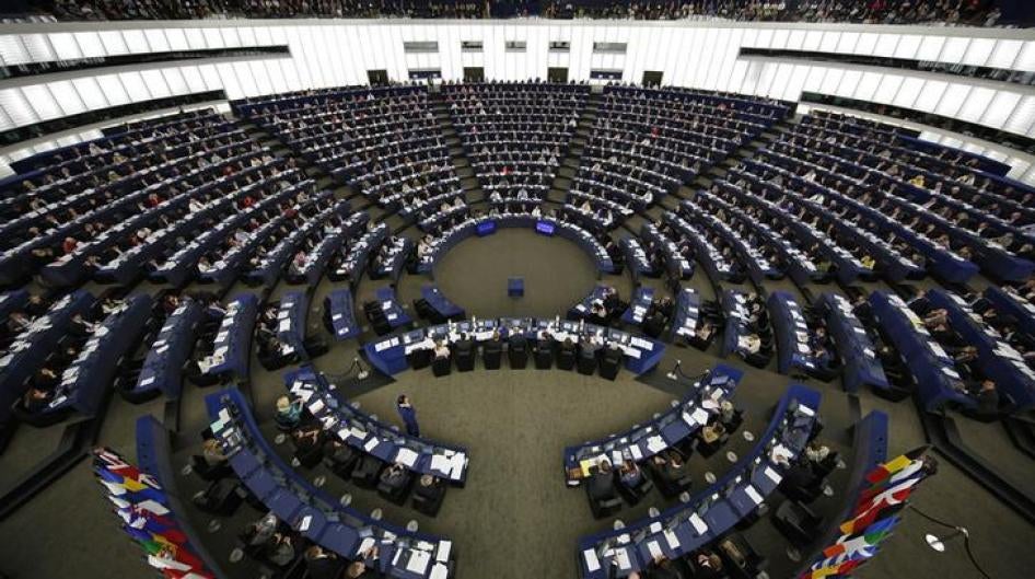 A general view shows the plenary room of the European Parliament during a voting session in Strasbourg, France, May 20, 2015.
