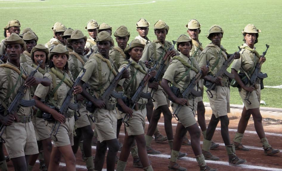 Eritrean soldiers march during the country's Independence Day in Asmara in this May 24, 2007 file photo. One of Africa's newest and smallest nations has one of the largest armies in the region. But this is due to national service that continues for many y