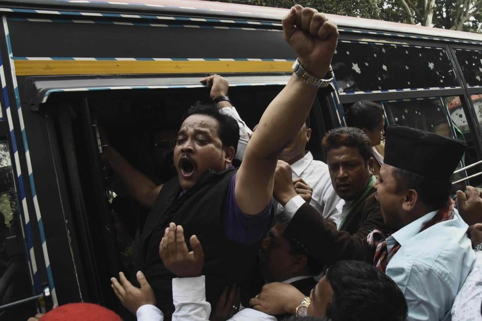 A man is arrested during a protest against the new citizenship law in Gauhati, India, December 16, 2019.