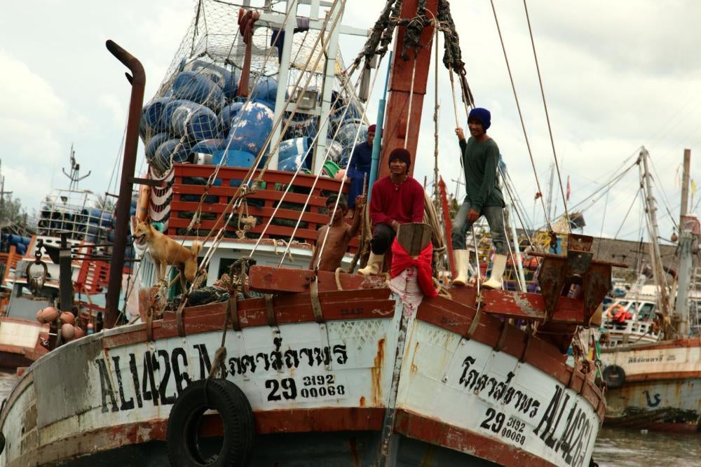 A trawler comes into port in Ratsada, Phuket, May 22, 2016.