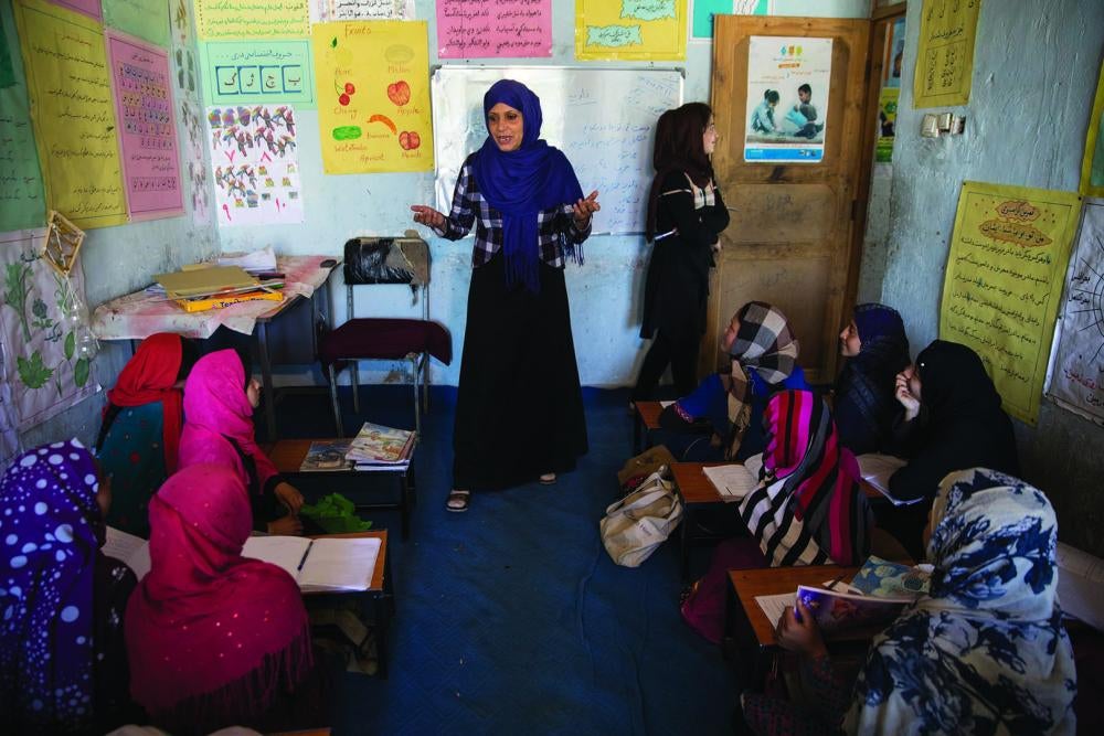 A class at a community-based education program in Kabul, Afghanistan.