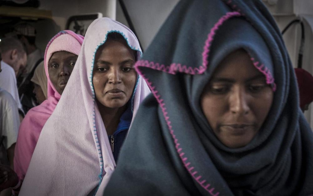 Women on board the Aquarius following their rescue in international waters off Libya. October 12, 2017.