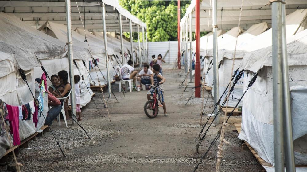 Carpas de la Oficina del Alto Comisionado para los Refugiados de las Naciones Unidas en un albergue para venezolanos en Boa vista, estado Roraima, Brasil, el 26 de agosto de 2018.