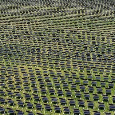 Hundreds of empty chairs who represent a fraction of the more than 200,000 lives lost due to Covid-19 are seen during the National Covid-19 Remembrance, at The Ellipse outside of the White House, October 4, 2020, in Washington. 
