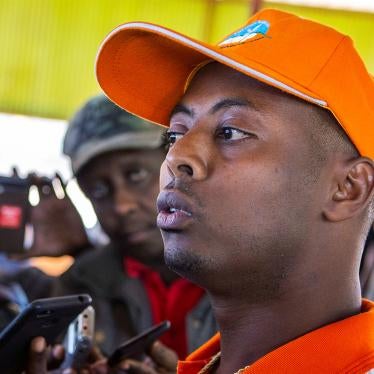 Rwandan singer Kizito Mihigo, who died in suspicious circumstances in police custody in February 2020, seen talking to reporters after his earlier release from prison, in Kigali, Rwanda, on September 15, 2018. Authorities failed to conduct credible investigations into his death.
