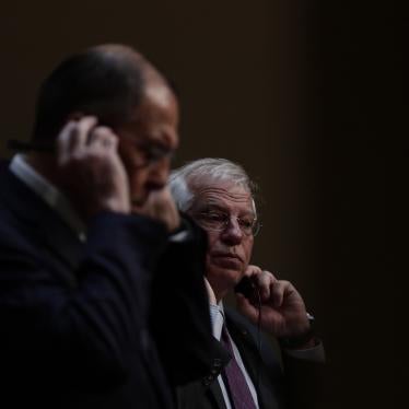 Russian Foreign Minister Sergei Lavrov, left, next to now-High Representative of the European Union for Foreign Affairs Josep Borrell after a meeting at the foreign ministry in Madrid, Spain, Tuesday, November 6, 2018. 