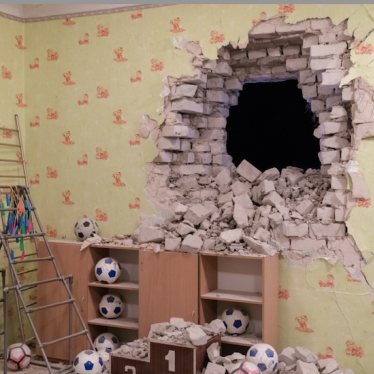 Damage from the shelling of a kindergarten in the settlement of Stanytsia Luhanska, Ukraine, February 17, 2022.