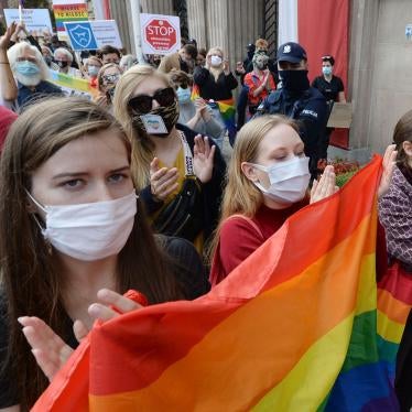 People hold a protest rally in front of Poland's Education Ministry in Warsaw, Poland, October 4, 2020.