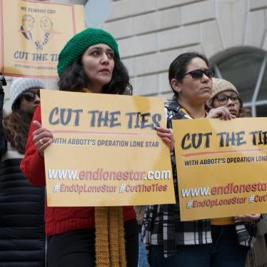 People gather at a press conference on Operation Lone Star outside the Customs and Border Protection office in Washington, DC on November 15, 2022. 