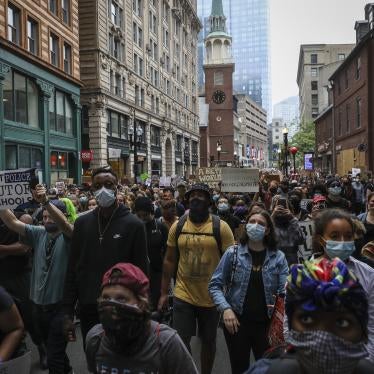 Hundreds march from Nubian Square to City Hall to urge Boston City Council to reallocate Boston police funding to youth jobs programs in Boston Public Schools in Boston, Massachusetts, US.