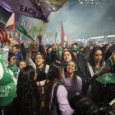 People take part in a march in defense of legal abortion on International Safe Abortion Day at Paulista Avenue in Sao Paulo, Brazil, on September 28, 2023.