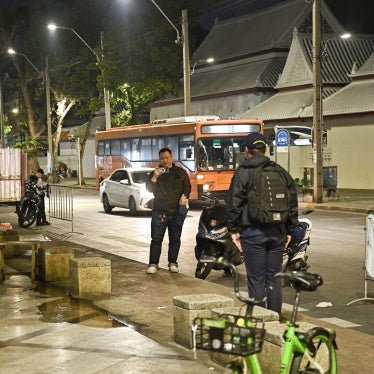 Thai Central Investigation Bureau members stand near the spot where Lim Kimya, a former member of the Cambodian parliament, was shot and killed, in Bangkok, Thailand, on January 7, 2025.