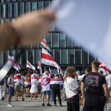 A rally in support of the Belarusian independence movement in Warsaw, Poland, August 9, 2025.