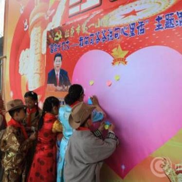 A photo showing children from primary schools in Lhasa, the capital of Tibet, “speaking [their] hearts to Grandpa [President] Xi.”