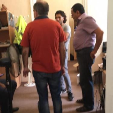 Journalists at Turan News Agency in Azerbaijan while tax police raided their office earlier this month. 