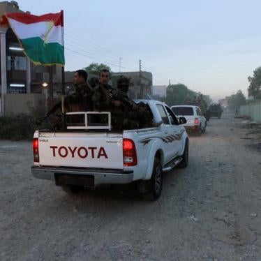 Kurdistan Regional Government security forces patrol a street in the city of Kirkuk, Iraq, October 22, 2016. 