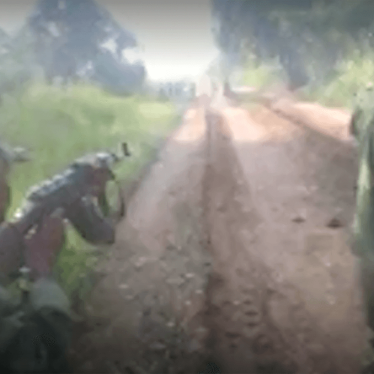 Still from a video posted on the internet on February 17, 2017 showing men in Congolese army uniforms fatally shooting at least 13 alleged militia members.