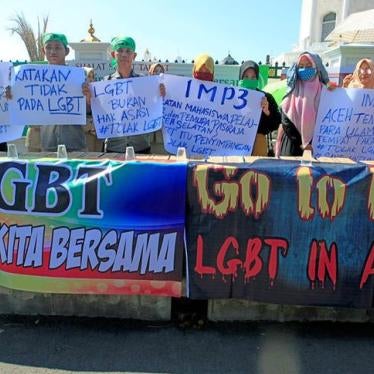 Muslim protesters hold an anti-LGBT rally outside a mosque in the provincial capital Banda Aceh, Aceh province, Indonesia February 2, 2018 in this photo taken by Antara Foto. Antara Foto/Irwansyah Putra/