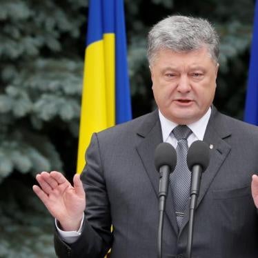 Ukrainian President Petro Poroshenko speaks during a joint news conference with European Council President Donald Tusk and European Commission President Jean-Claude Juncker following the EU-Ukraine summit in Kiev, Ukraine, July 13, 2017.