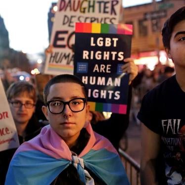 People protesting the Trump administration’s policies toward gender and gay rights in New York last year.