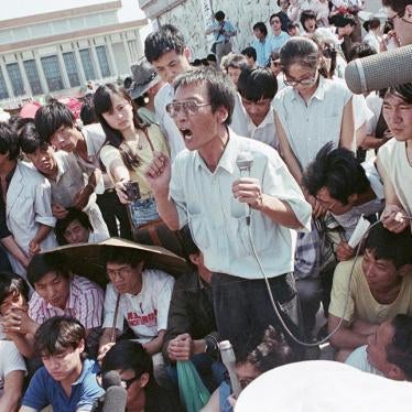 Liu Xiaobo addresses the crowd at Tiananmen Square in Beijing, May 1, 1989.
