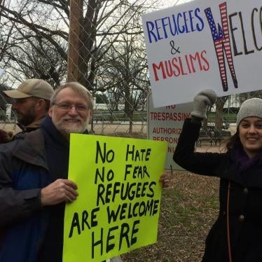 Protesters in Lafayette Park on January 29, 2017, outside the White House, demonstrate against President Trump’s executive order suspending refugee admissions and barring entry of travelers from seven Muslim majority countries.