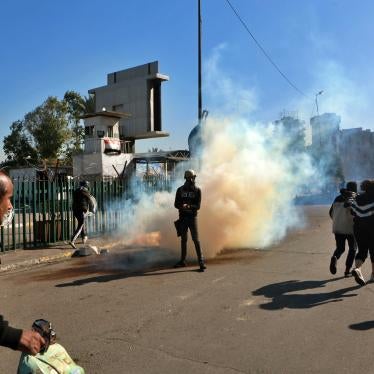 Security forces fire tear gas at protesters in Baghdad, Iraq, on January 27, 2020.